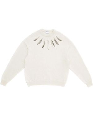 Marcelo Burlon Feathers Knit Comfort Crew Ecru - Schwarz