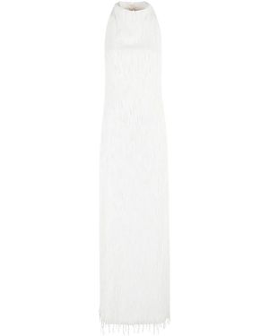 ROTATE BIRGER CHRISTENSEN Maxi Halterneck Dress With Sequin Fringes - Weiß