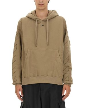 Off-White c/o Virgil Abloh Oversized Sweatshirt With Arrow Embroidery And Hoo - Natur