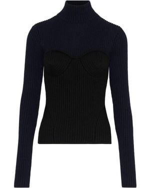 Jean Paul Gaultier Ribbed Merino Wool Turtleneck Sweater - Blau