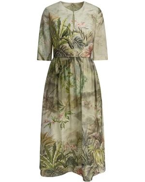 Elie Saab Printed Linen And Silk Midi Dress - Grün