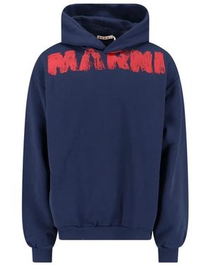 Marni Hoodie With Distressed Graphic Text - Blau