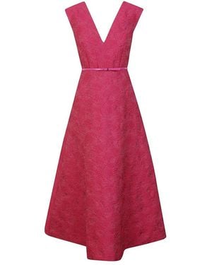 Max Mara A-Line Midi Dress With Deep V-Neckline - Rot