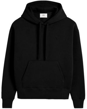 Ami Paris Hoodie With Embroidered Logo And Kangaroo Po - Schwarz