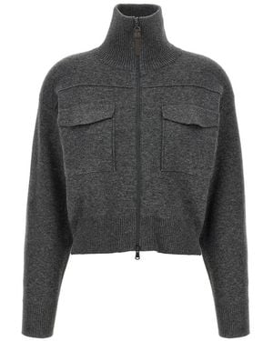 Brunello Cucinelli Shiny Zipper Pull' Wool Cardigan - Grau