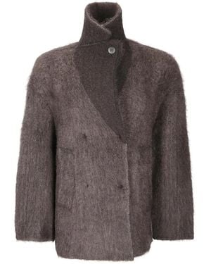 Boboutic Double-Breasted Knit Jacket With Textured Finish - Braun