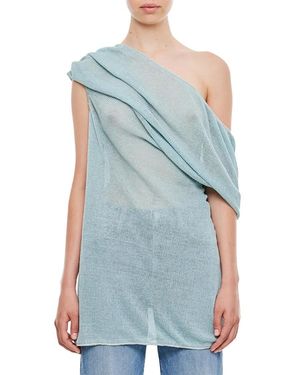 VITELLI Membrane Linen Draped Top - Blau