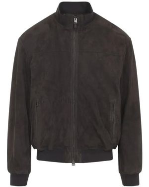 Canali Goat Leather Jacket With Minimalist Design - Schwarz