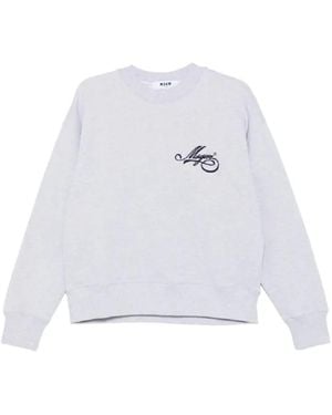 MSGM Relaxed Fit Cotton Sweatshirt With Script Logo Det - Weiß