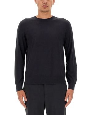 Theory Round Neck Wool Sweater With Ribbed Hem - Blau