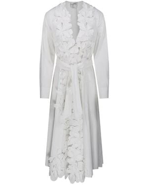 Forte Forte Wrap Dress With Floral Appliqués And Belted Waist - Weiß