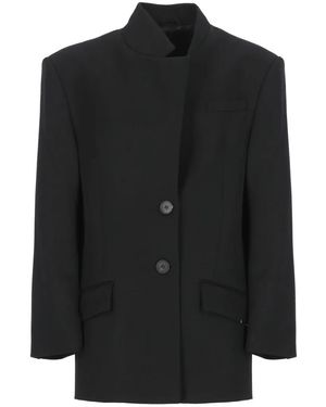 The Attico Asymmetrical Neck Wool Blazer With Button Details - Schwarz