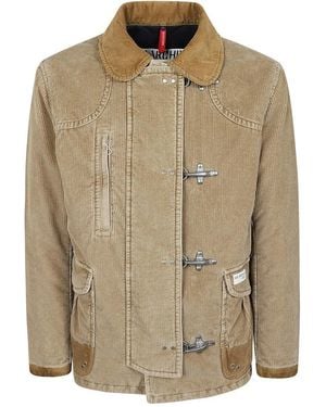 Fay Textured Corduroy Double-Breasted Jacket With Cont - Braun