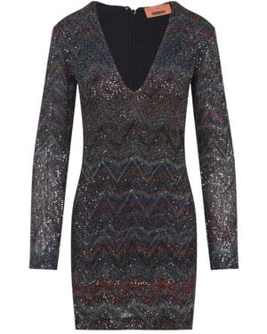 Missoni Zigzag Sequined Dress With Deep V-Neckline - Schwarz