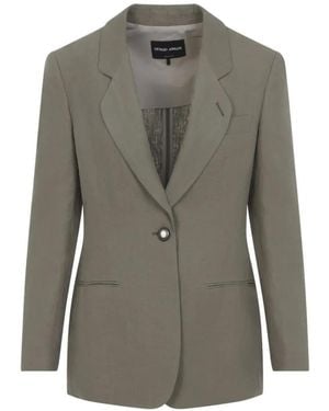 Giorgio Armani Tailored Linen Blazer With Notched Lapels And - Grau