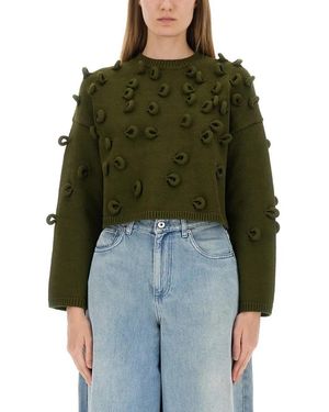 JW Anderson Textured Cropped Jersey With Loop Embellishm - Grün