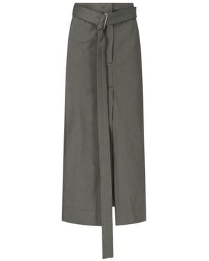 Sa Su Phi Cotton Skirt With Adjustable Waist And Front Slit - Grau