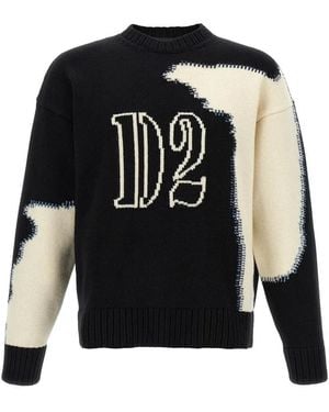 DSquared² Two-Tone Wool Crewneck Sweater - Schwarz