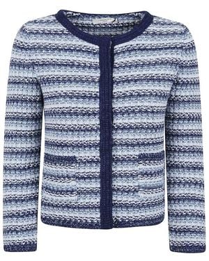 Charlott Textured Jacket With Round Neckline - Blau