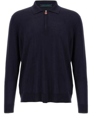 Kiton Wool Knit Polo Shirt With Classic Collar And Half - Blau