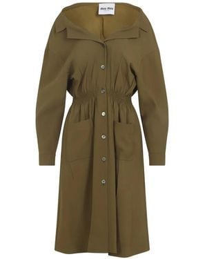 Miu Miu Knee-Length Dress With Button-Down Front And Elast - Grün