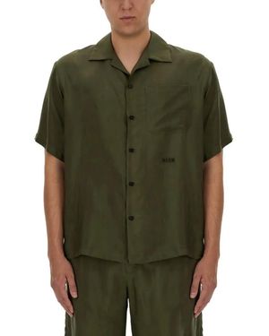 MSGM Relaxed-Fit Cupro Shirt - Grün