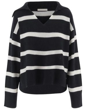 Allude V-Neck Cashmere Sweater With Classic Stripes - Schwarz