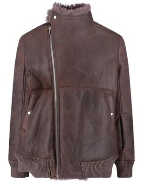 Rick Owens Distressed Leather Jacket With Plush Shearling Lin - Braun