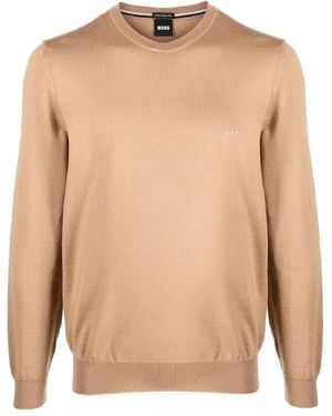 HUGO Finely Knit Sweater With Classic Crew Neckli - Natur