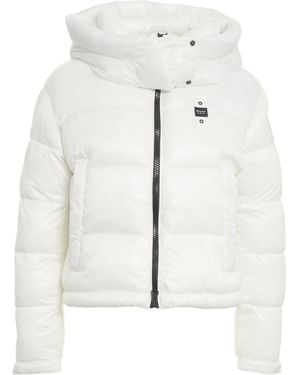 Blauer Quilted Puffer - Weiß