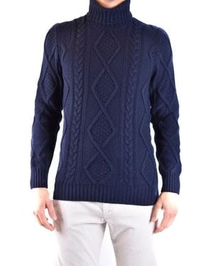 Tagliatore Textured Cable Knit Sweater With High Turtleneck - Blau