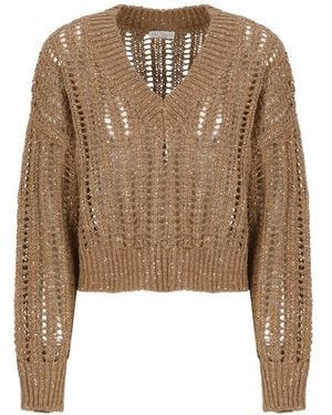 Brunello Cucinelli Silk And Linen Blend Sweater - Natur