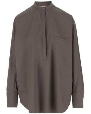 Sa Su Phi Wide Fit Cotton Shirt With Mandarin Collar - Grau