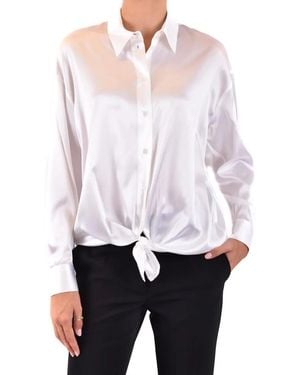 Pinko Silk Blend Shirt With Tied Knot Hem - Weiß