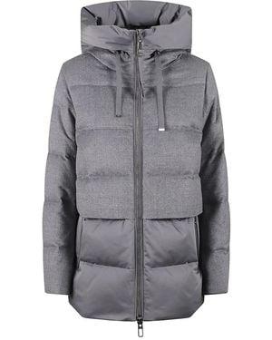 DUNO Bi-Material Short Down Coat With Adjustable Hood A - Grau