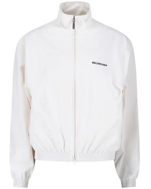 Balenciaga High Collar Zip Jacket With Bold Logo Detailing - Weiß