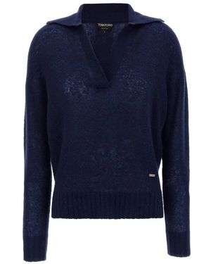Tom Ford Cashmere-Silk Blend Polo Shirt - Blau