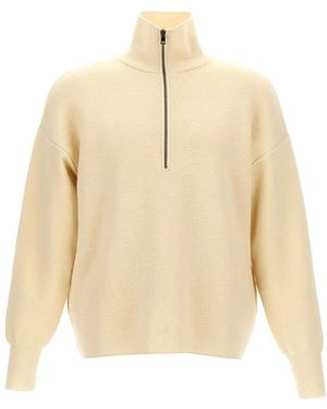 Ma'ry'ya Half Zip Wool Sweater With Cuffed Sleeves And Rela - Natur