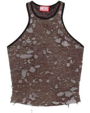 DIESEL Mottled Sleeveless Top With Distressed Finis - Braun