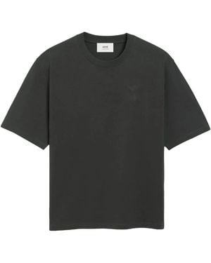 Ami Paris T Shirt En Coton A Motif Coeur Embosse - Schwarz