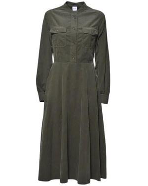 Aspesi Ribbed Cotton Velvet Midi Chemisier Dress - Grün