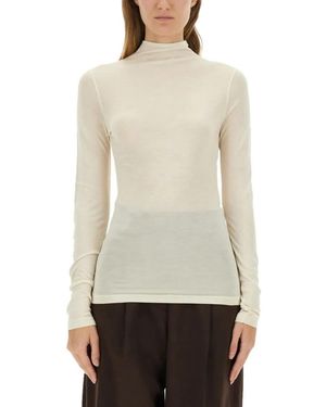 Lemaire Long-Sleeved Top With Semi-Sheer Texture And Drape - Weiß