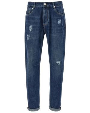 Brunello Cucinelli Used-Effect Denim Jeans With Turned-Up Cuffs - Blau