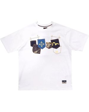 Evisu T-Shirt Multi-Pocket Bianca - Schwarz