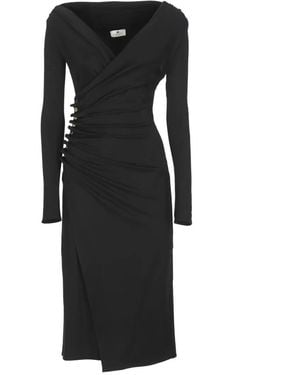 Elisabetta Franchi V-Neck Midi Dress With Metallic Accents - Schwarz