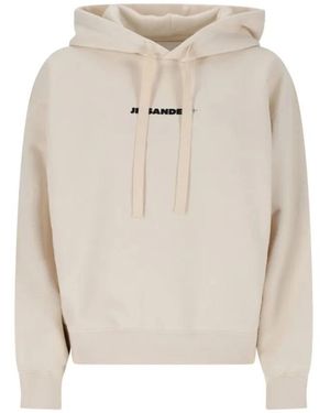 Jil Sander Drawstring Hoodie With Logo Print - Weiß