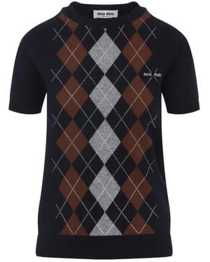 Miu Miu Argyle Pattern Cashmere Sweater - Schwarz