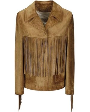 Golden Goose Leather Jacket With Fringes - Grün
