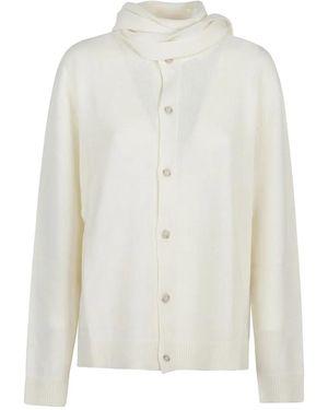 MM6 by Maison Martin Margiela Button-Down Minimalist Wool Cardigan With Textured - Weiß