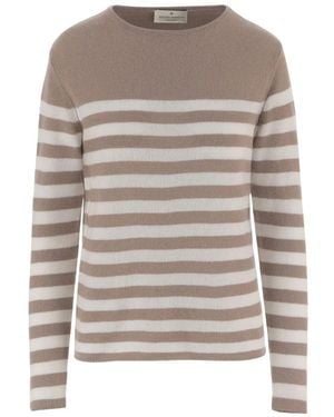 Bruno Manetti All-Over Striped Cashmere Sweater With Crew Neck - Grau
